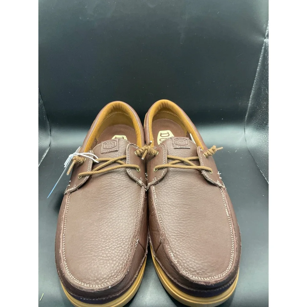 Hey Dude Harbor Lo Craft Leather Shaved Brown Boat Shoes Mens 13 45094-2LR